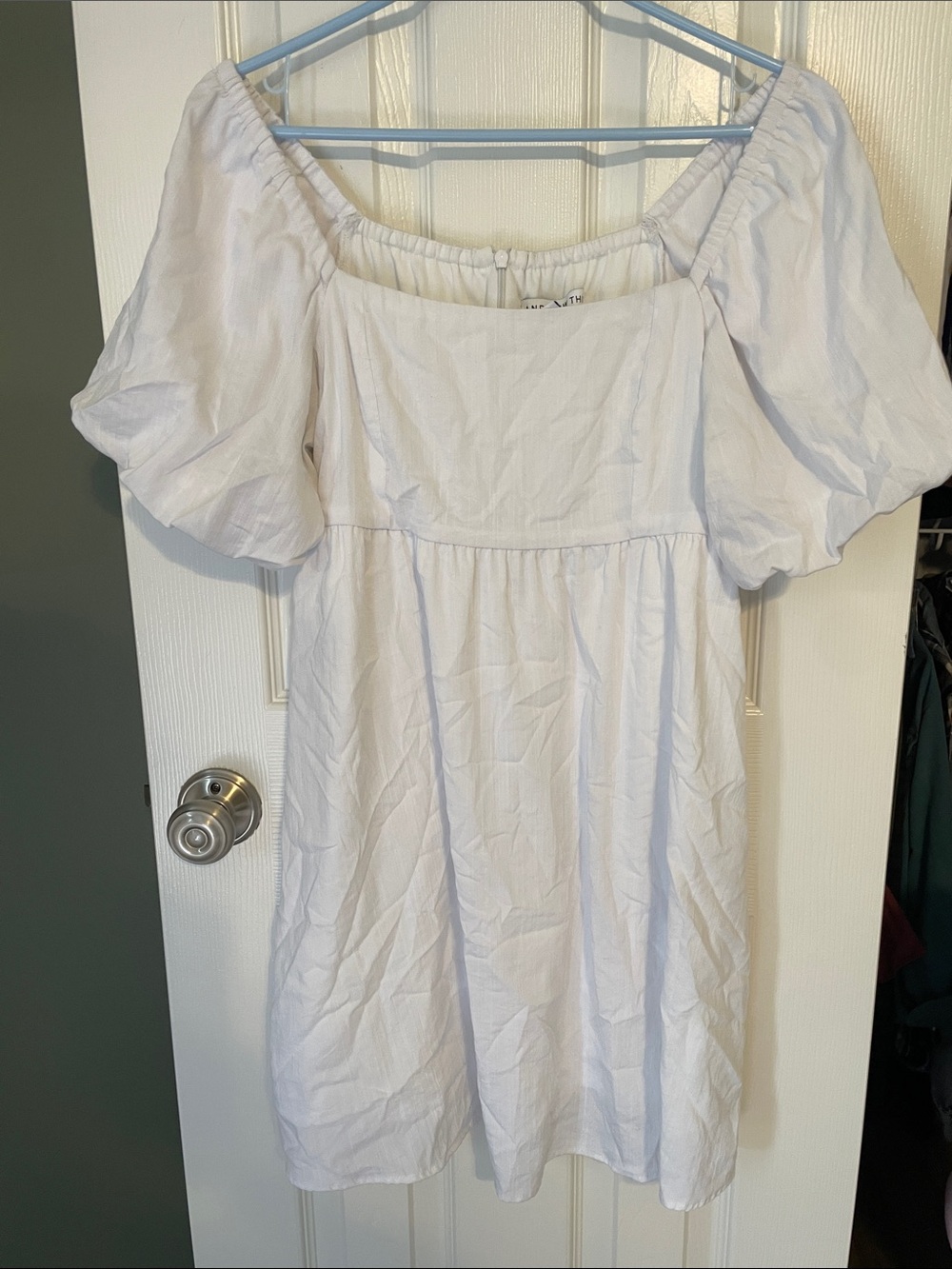 Off-Shoulder White Puff Sleeve Mini Dress
